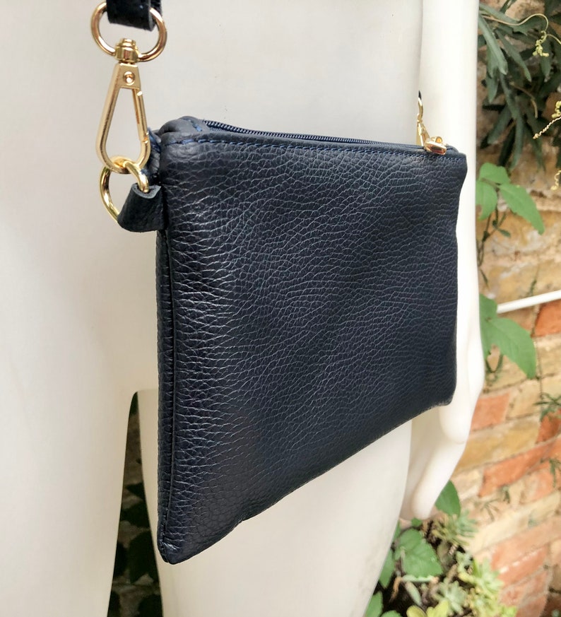 Small Leather Bag in NAVY BLUE .cross Body, Shoulder Bag or Wristlet in GENUINE Leather. Blue Leather Purse + Adjustable Strap - Etsy