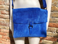 Messenger Bag in Genuine Suede Leather. Bright BLUE Cross Body Bag. Boho Suede Bag With Zipper and Flap. Tablet or Book Bag in BLUE - Etsy