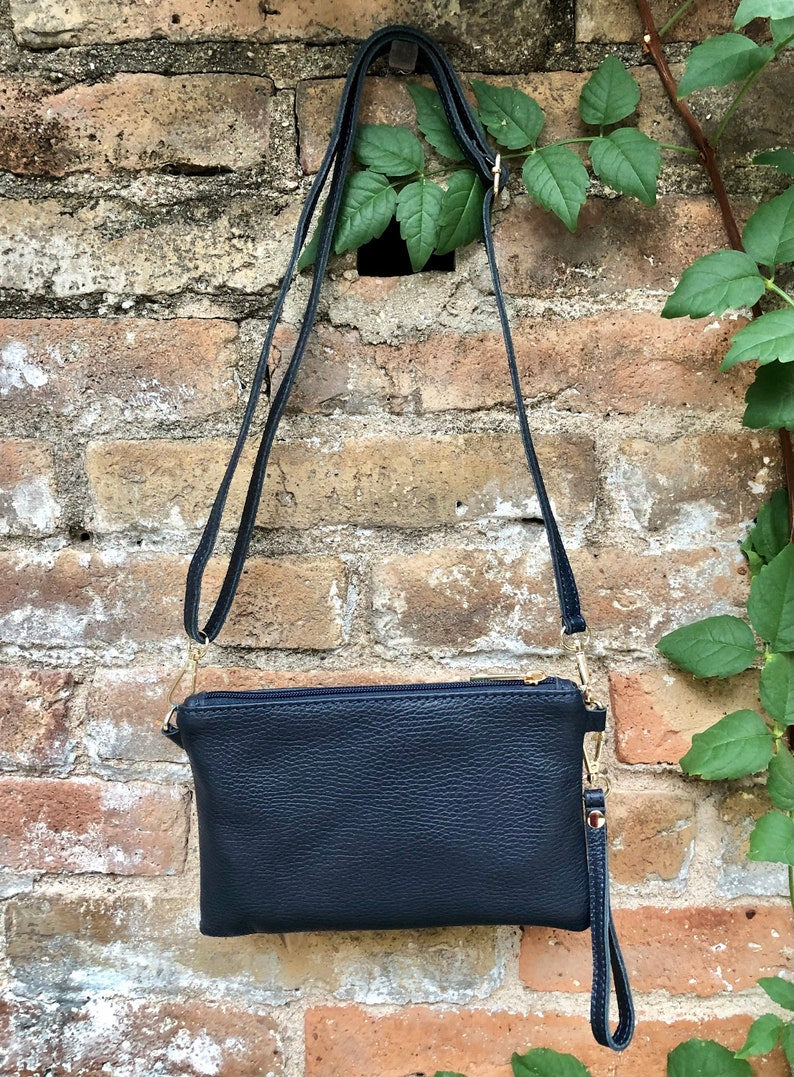 Small Leather Bag in NAVY BLUE .cross Body, Shoulder Bag or Wristlet in GENUINE Leather. Blue Leather Purse + Adjustable Strap - Etsy