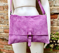 Suede Bag in PURPLE. Soft Genuine Suede Leather Shoulder / Messenger Bag. Lilac Suede Purse. Mauve Suede Crossbody.flap + Zipper - Etsy