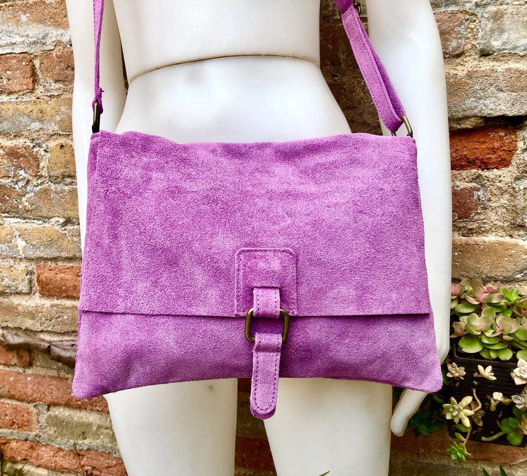 Suede Bag in PURPLE. Soft Genuine Suede Leather Shoulder / Messenger Bag. Lilac Suede Purse. Mauve Suede Crossbody.flap + Zipper - Etsy
