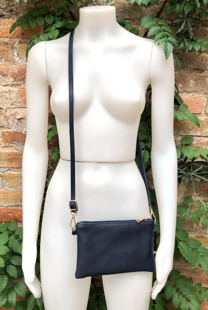 Small Leather Bag in NAVY BLUE .cross Body, Shoulder Bag or Wristlet in GENUINE Leather. Blue Leather Purse + Adjustable Strap - Etsy