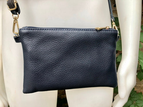 Small Leather Bag in NAVY BLUE .cross Body, Shoulder Bag or Wristlet in GENUINE Leather. Blue Leather Purse + Adjustable Strap - Etsy