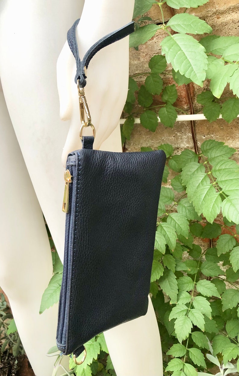 Small Leather Bag in NAVY BLUE .cross Body, Shoulder Bag or Wristlet in GENUINE Leather. Blue Leather Purse + Adjustable Strap - Etsy