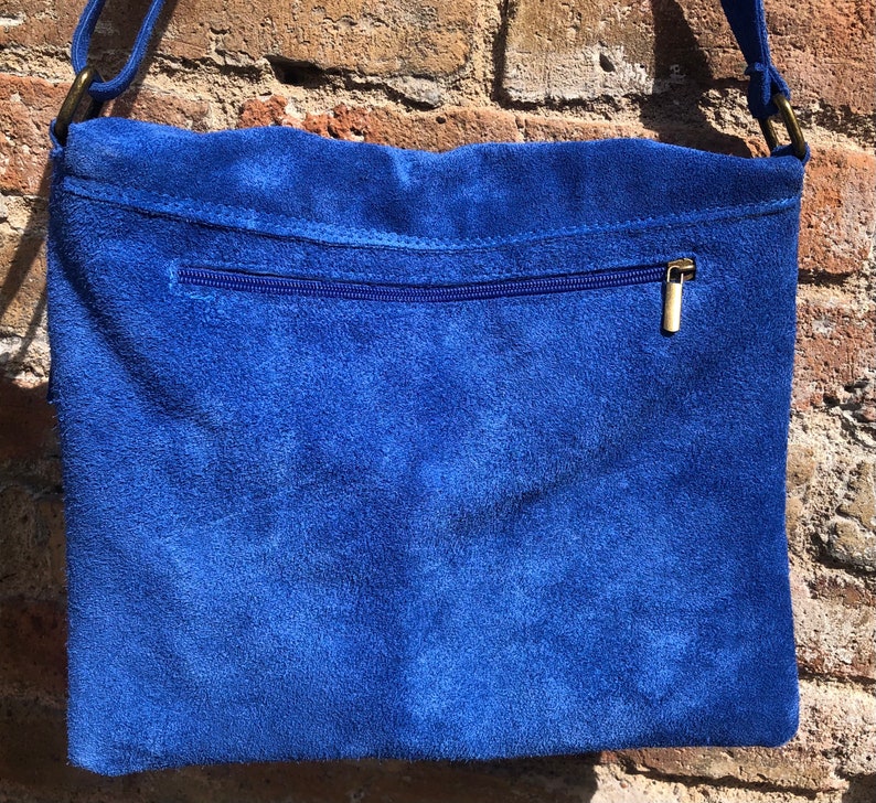 Messenger Bag in Genuine Suede Leather. Bright BLUE Cross Body Bag. Boho Suede Bag With Zipper and Flap. Tablet or Book Bag in BLUE - Etsy