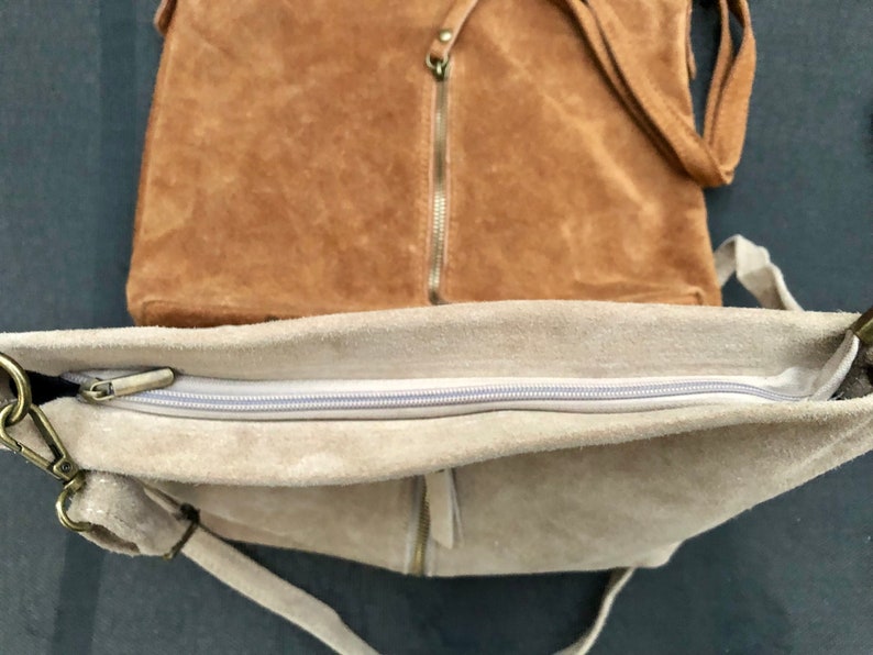 Dark Brown Suede Leather Bag. Boho Messenger Bag. GENUINE LEATHER Cross Body or Shoulder Bag. Brown Suede Leather Purse With Zipper